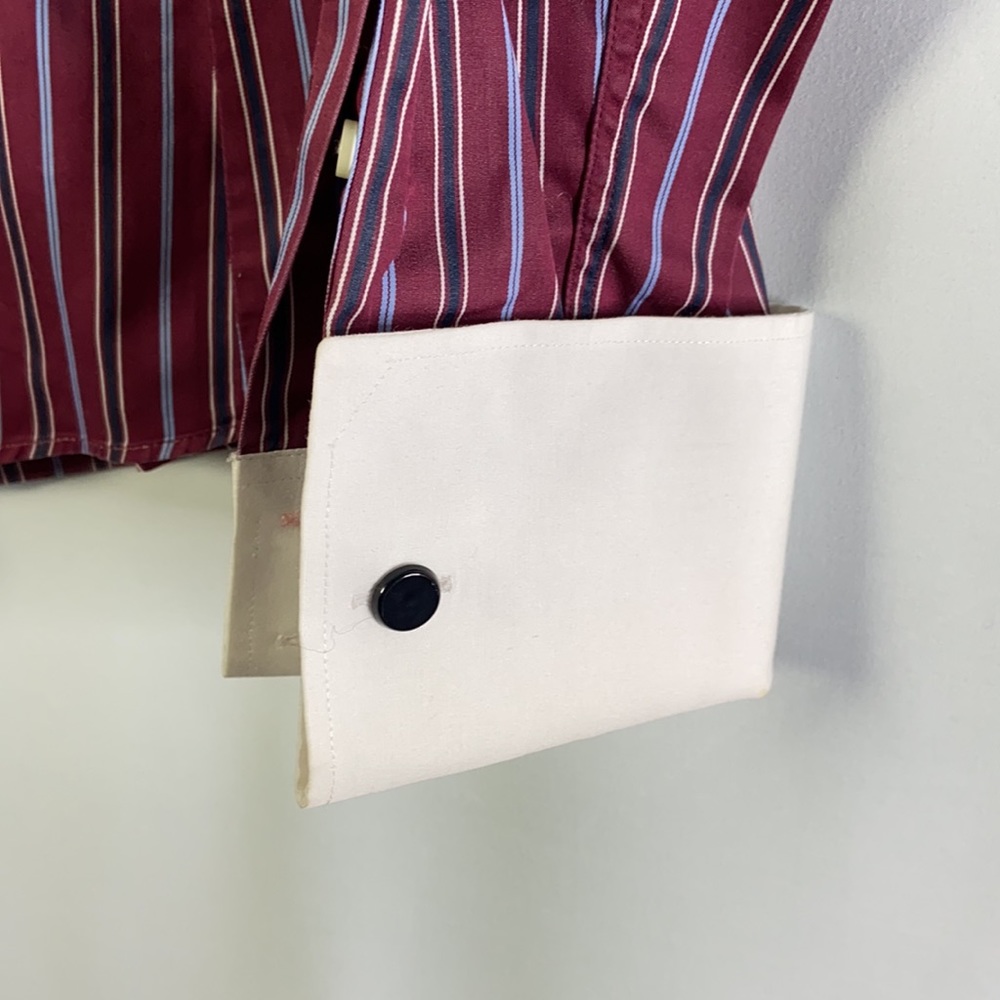 Thomas Pink Stripe  Slim Fit French Cuff Shirt 15 - Picture 2 of 4